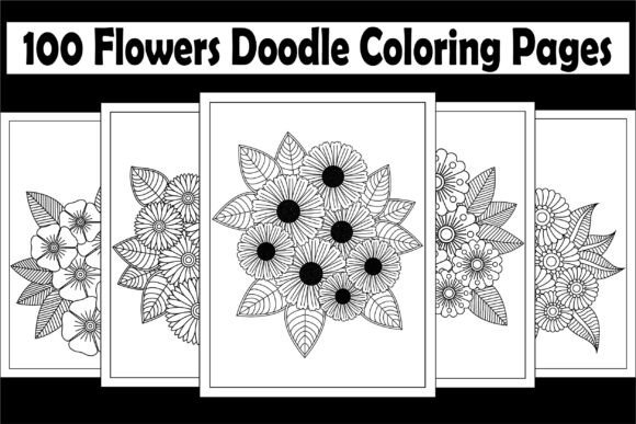 100 Flowers Doodle Coloring Pages