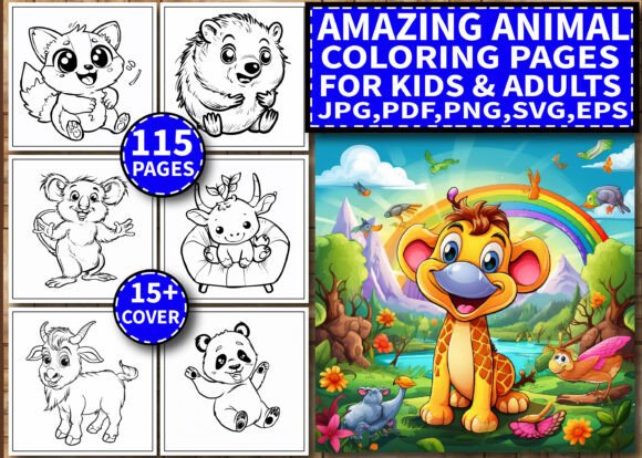 115 Amazing Animal Coloring Pages KDP