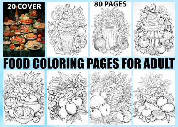 80 Foods Coloring Pages for Adults