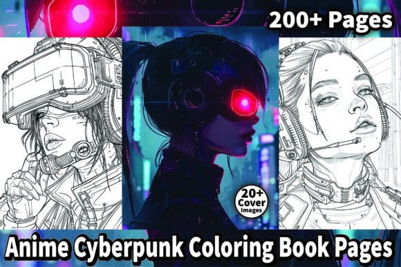 Anime Cyberpunk Girls Coloring Pages KDP