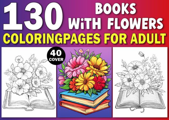 Books with Flowers Coloring Book Pages