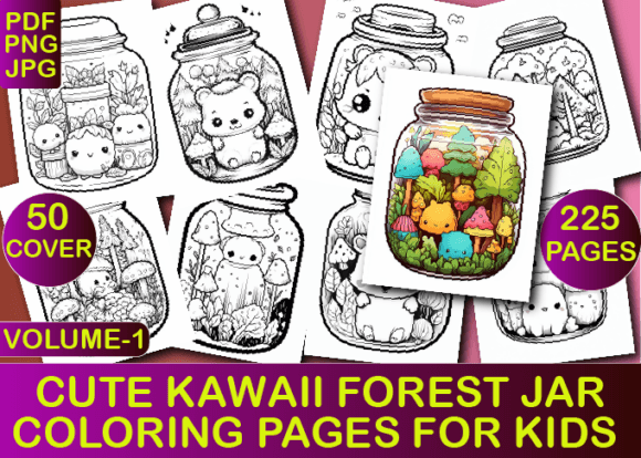 Cute Kawaii Forest Jar Coloring Book V-1
