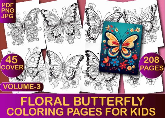 Floral Butterfly Coloring Book for K V-3