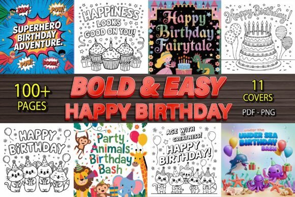 Happy Birthday Bold and Easy Coloring
