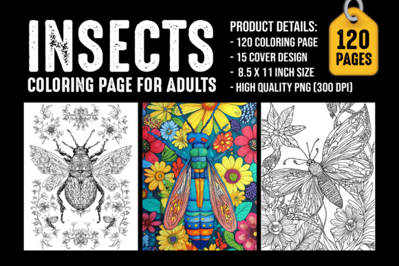 Insects Coloring Page for Adults