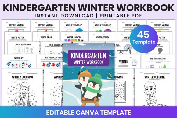 Kindergarten Winter Workbook for Canva