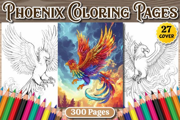 Phoenix Coloring Pages for Adults, Vol.1